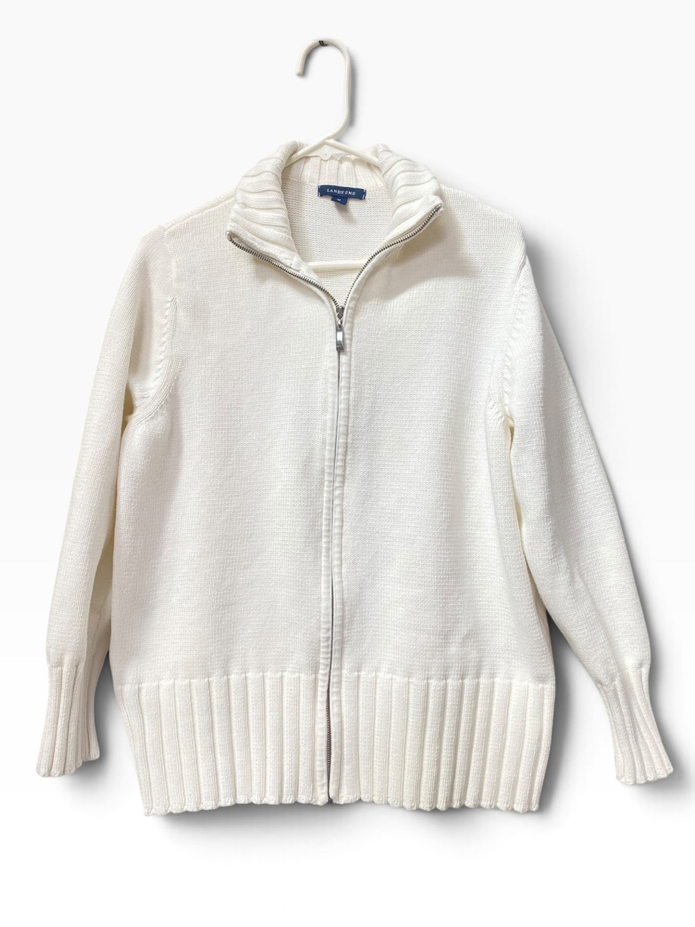 Lands' End Ivory Full-Zip 100% Cotton Cardigan Sweater size XL